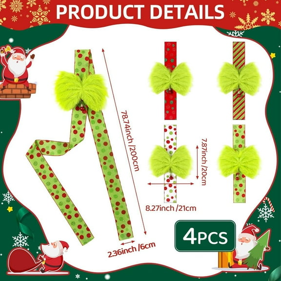 6 Pcs Christmas Cabinet Ribbons Bows 8 x 79 Inches Green Red Polka Dot Door Wrapping Festive Ribbons and Bows Decoration Large Window Hanging Ribbon Bow for Furniture Room Party Supplies C