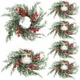 thumbnail image 1 of 6 Pcs Christmas Candle Rings Wreath Artificial Candle Rings with Red Berry, Snowy Pine Garland Candle Ring Holder for Christmas Decorations Table Centerpiece, 1 of 7