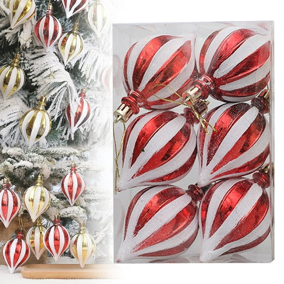 6 Pcs Christmas Candy Balls Ornament, Painted Gourd Christmas Tree Decorations Red and White Hanging Xmas Decorations for Trees Party Wedding Holiday