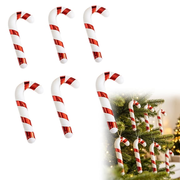 6 Pcs Christmas Candy Cane Ornaments, 2.63X11.8" Striped Hanging Cane Pendants, Xmas Tree Decorations, Shiny Twisted Cane Decor, Festive Holiday Hanging Ornaments for Indoor Party Display