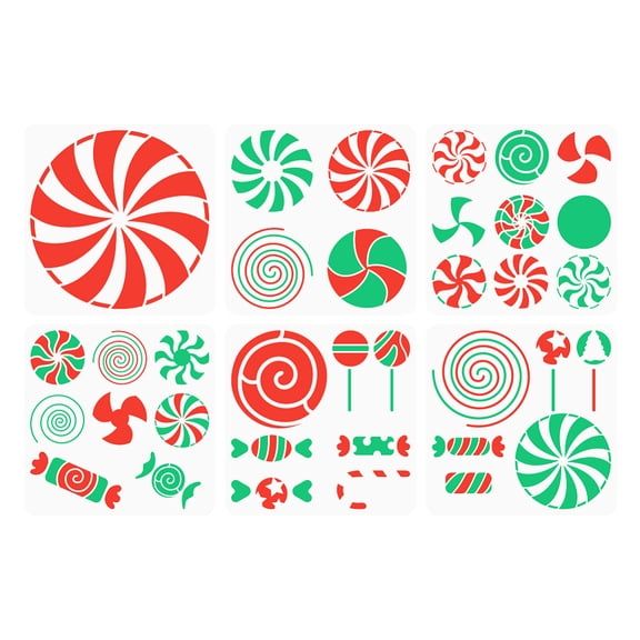6 Pcs Christmas Candy Drawing Stencil 11.8x11.8inch Merry Christmas Painting Template All Kinds of Sweets Various Candies Decoration Stencil for
