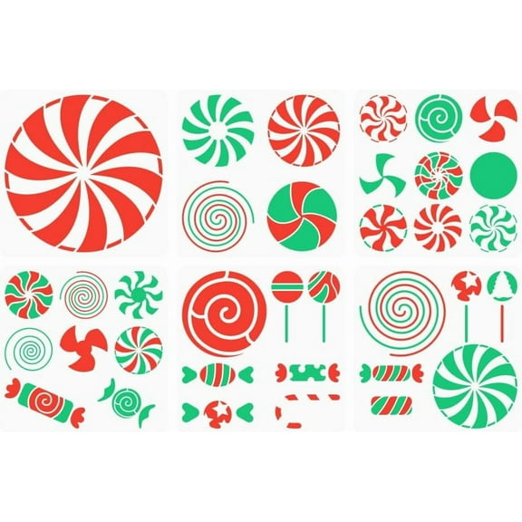 6 Pcs Christmas Candy Drawing Stencil 11.8x11.8inch Merry Christmas Painting Template All Kinds of Sweets Various Candies Decoration Stencil for DIY Painting on Wood Wall Fabric Furniture