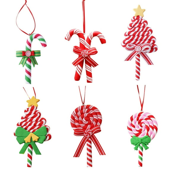 6 Pcs Christmas Candy Lollipop Ornament Set Vibrant Red White Candy Cane Ornament Xmas Hanging Lollipop Pattern Decorations with Rope for Xmas Holiday Festival Decor