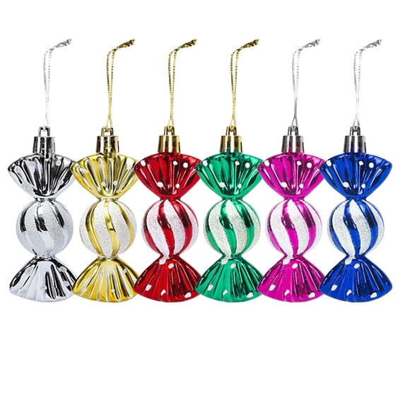 6 Pcs Christmas Candy Ornaments, Christmas Tree Glitter Plastic Candy Hanging Decorations, Christmas Tree Home Party Decor
