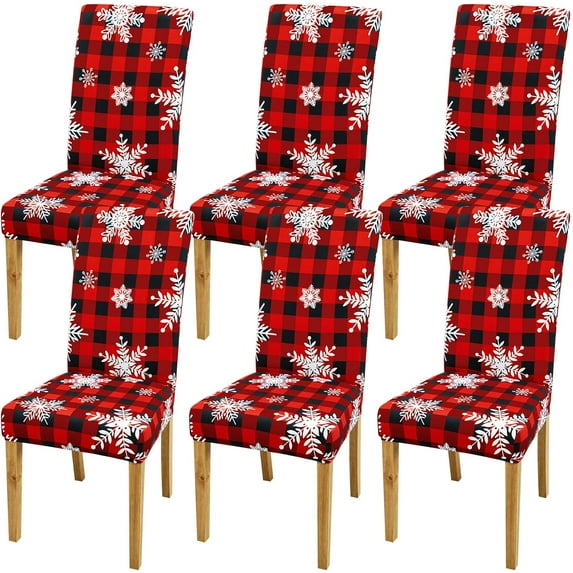 6 Pcs Christmas Chair Covers Stretch Printed Chair Protectors Covers Dining Chair Slipcovers Spandex Chair Slipcovers with Snowflake Removable Washable Xmas Seat Protector for Christmas