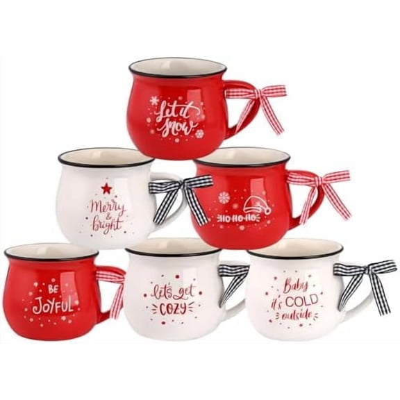 6 Pcs Christmas Coffee Mugs 12 oz Ceramic Mug Gift Holiday Hot Cocoa Ceramic Christmas Coffee Mugs Stackable Holiday Chocolate Mugs as Christmas Gifts for Family, Friends and Colleagues