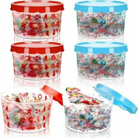 6 Pcs Christmas Cookie Containers Plastic Jar Storage Buckets with Lid Christmas Gingerbread Snowflake Decorative Cookie Tins Xmas Winter Snack Containers for Xmas Winter Holiday Party Supply