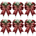 thumbnail image 1 of 6 Pcs Christmas Decoration,Christmas Burlap Plaid Bow with Pine Cones Pine Needles Xmas Checkered Ribbon Bow Christmas Tree Decoration Bows for Christmas Parties Indoor Outdoor, 1 of 6