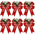 thumbnail image 1 of 6 Pcs Christmas Decoration,Christmas Velvet Bow with Pine Cones Pine Needles Xmas Red Ribbon Bow Christmas Tree Decoration Bows for Christmas Parties Indoor Outdoor Crafts DIY Decor, 1 of 6