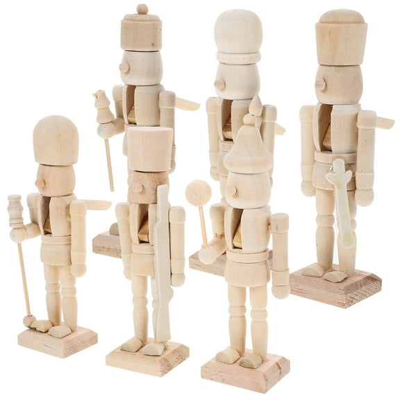 6 Pcs Christmas Decorations Nutcracker Wooden Doll Goodies White Embryo School Painting DIY Crafts Man Xmas Ornament
