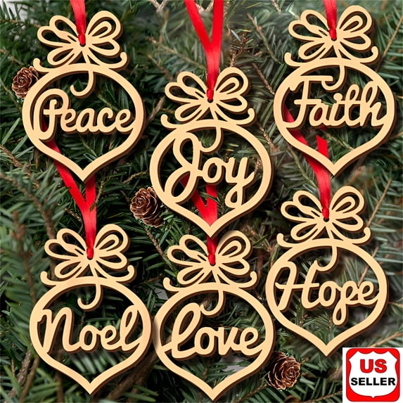 6 Pcs Christmas Decorations Wooden Ornament Xmas Tree Hanging Pendant Ornament