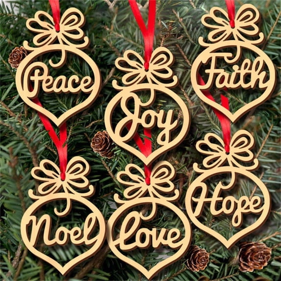 6 Pcs Christmas Decorations Wooden Ornament Xmas Tree Hanging Pendant Ornament
