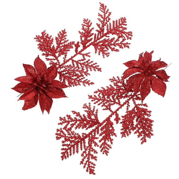 FUEENIRVA 6Pcs Red Christmas Artificial Flowers with Glitter Clip for Tree and Table Decor