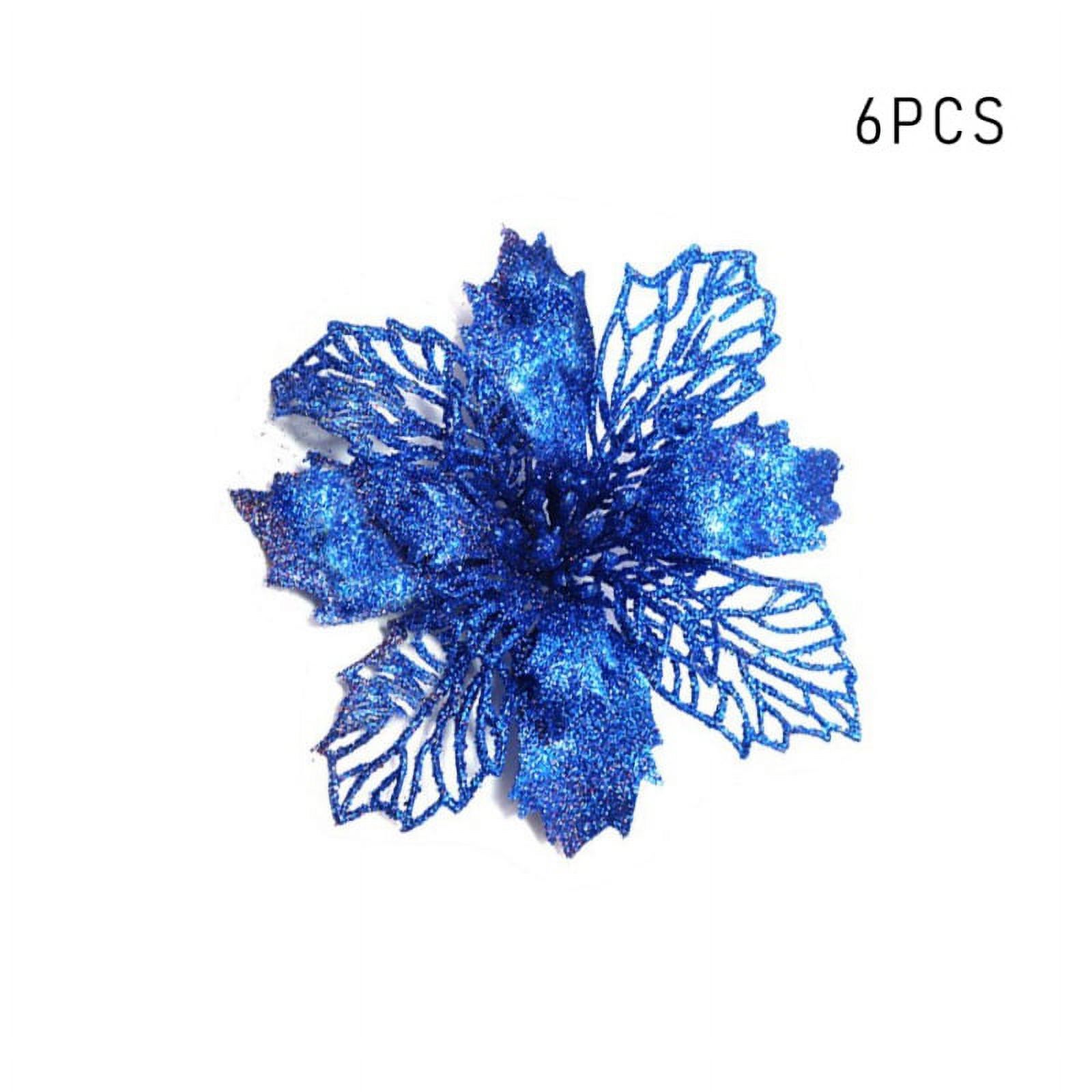 6 Pcs Christmas Glitter Artificial Poinsettia Flowers, Xmas Wreath