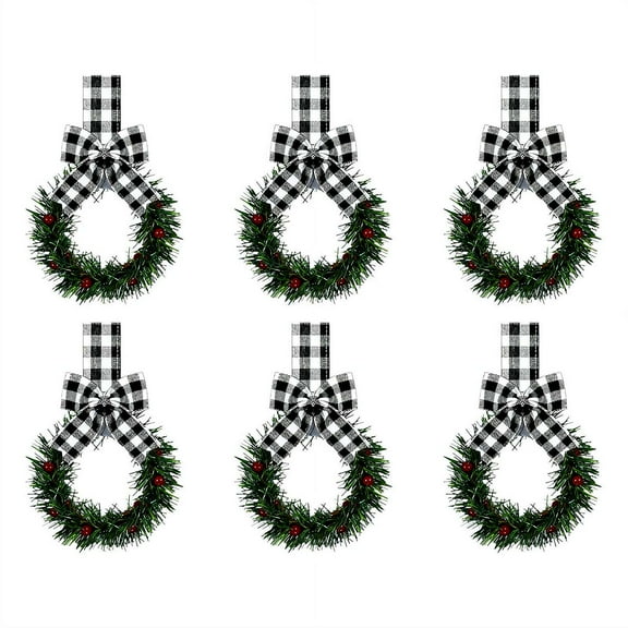 6 Pcs Christmas Kitchen Cabinet Wreaths with Ribbon Bows for Front Door Chair Wall