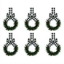 6 Pcs Christmas Kitchen Cabinet Wreaths with Ribbon Bows for Front Door Chair Wall