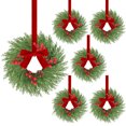 thumbnail image 1 of 6 Pcs Christmas Mini Cabinet Wreaths for Kitchen, 10" Artificial Norfolk Pine & Cypress Wreath with Red Berry Bow for Christmas Decorations Window Door Fireplace Table Staircase Indoor Outdoor, 1 of 6