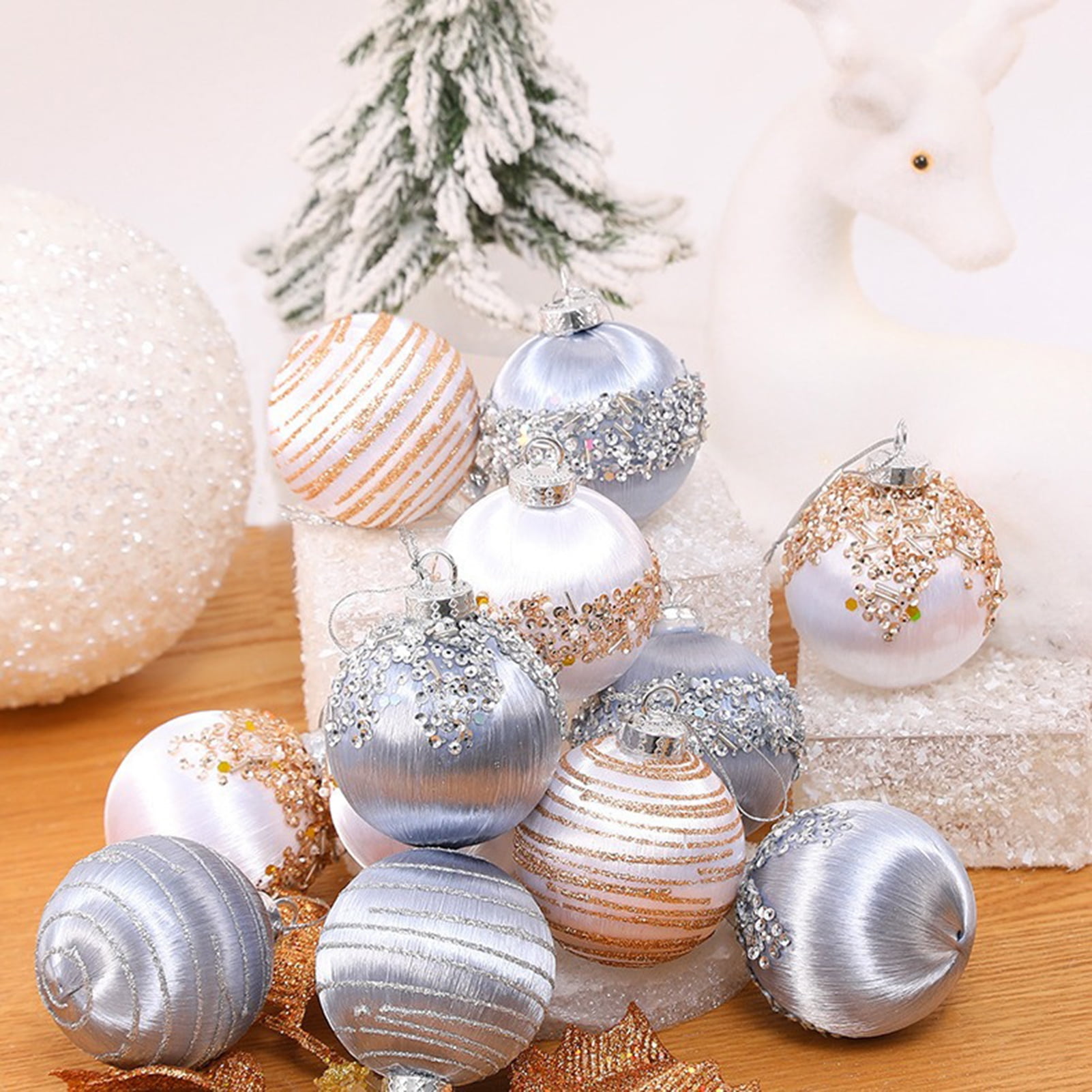 Briful 50PCS Christmas Baubles Set, Christmas Tree Decorations Set With Shatterproof Champagne Xmas Baubles Icicle Snowflake, Hanging Ball Ornaments For Xmas Decorations Home Decor