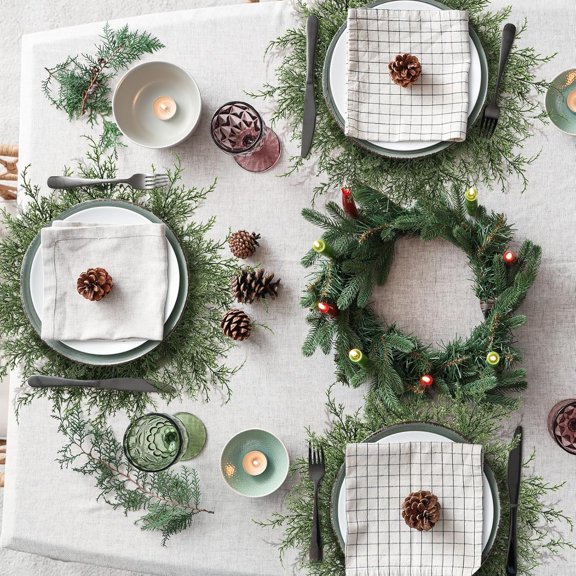 6 Pcs Christmas Pine Placemats 17 Inch Artificial Greenery Round Cedar  Place Mat Dining Table Mats for Xmas Party Decorations Holiday