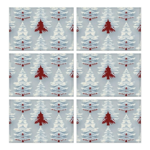 6 Pcs Christmas Placemats 12x17 Inches, Watercolor Winter Forest Design - Plastic Wipeable Table Mats for Dining Kitchen Indoor Outdoor Holiday Decor