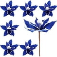 thumbnail image 1 of 6 Pcs Christmas Poinsettia Flowers Artificial 12 Inch Large Frost Edged Flannel Christmas Faux Poinsettia Flowers Xmas Tree Decor for New Year Wedding Party, 1 of 6