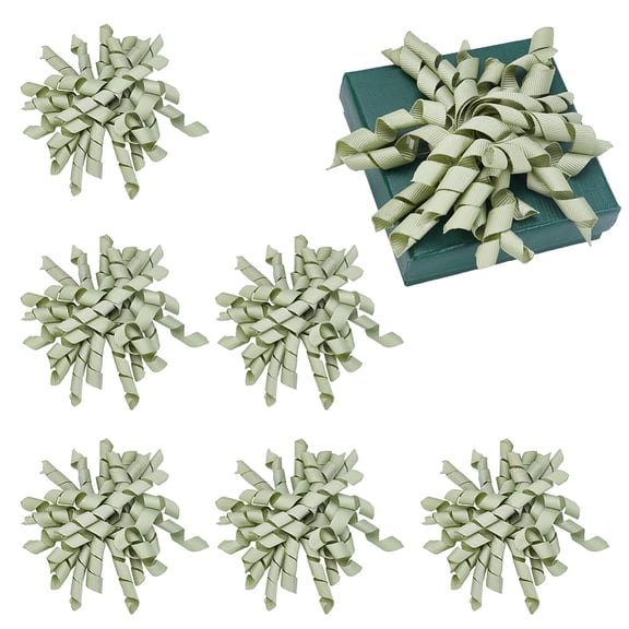 6 Pcs Christmas for Presents Dark Sea Green Self Adhesive Curly Ribbon Bows with Twist Ties Candy Cane Bows for Christmas Party Decor Crafts Gift Wrapping