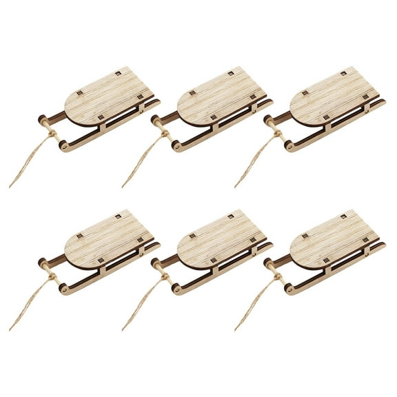 6 Pcs Christmas Sleigh Little Mini Merry Small Sled for Craft Tiny Vacation Beige