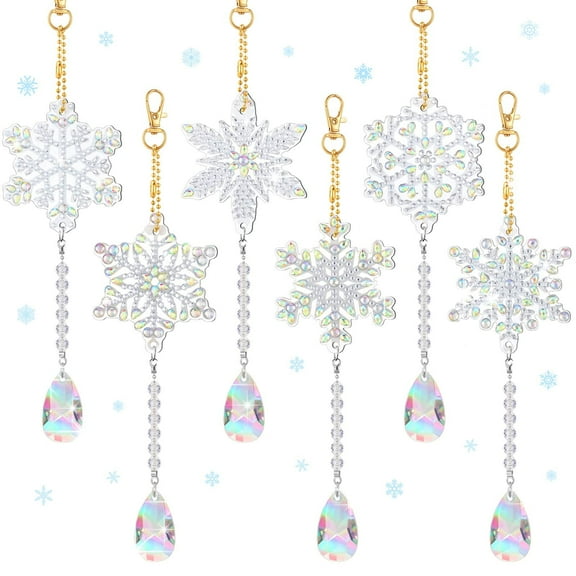 6 Pcs Christmas Snowflake Diamond Art Kits Double Sided Winter Diamond Wind Chimes Art for Window Christmas Tree Decoration Snowflake Suncatchers