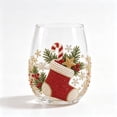 thumbnail image 1 of 6 Pcs Christmas Stemless Wine Glasses Set, Sparkling Rhinestone Beaded Holiday Beverage Tumblers, Santa Tree Snowman Glassware, Festive Xmas Party Drinkware Gift, 1 of 7