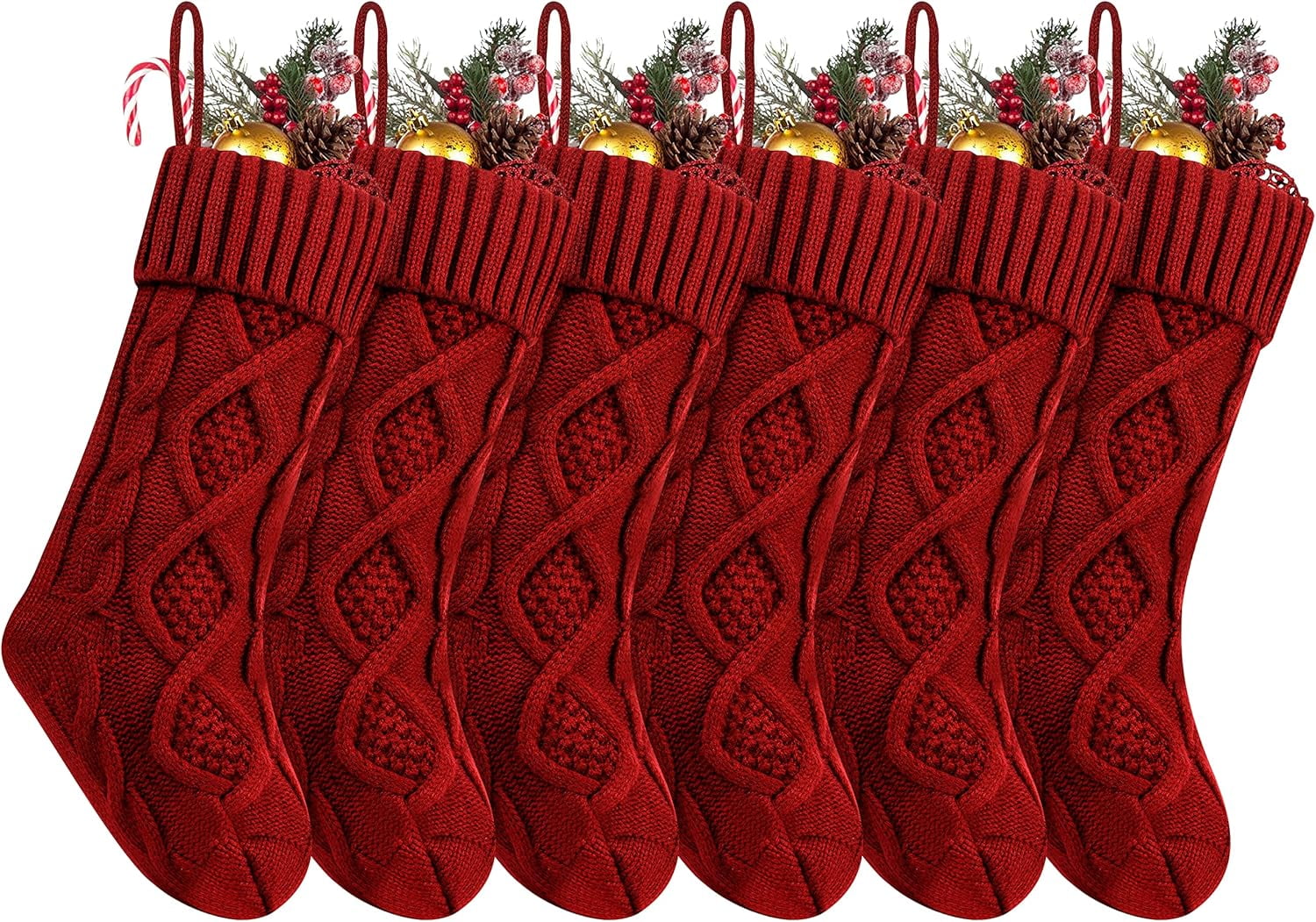 6 Pcs Christmas Stockings, 18 Inch Large Size Cable Knitted Stocking Gifts & Decorations for Family Holiday Xmas Party