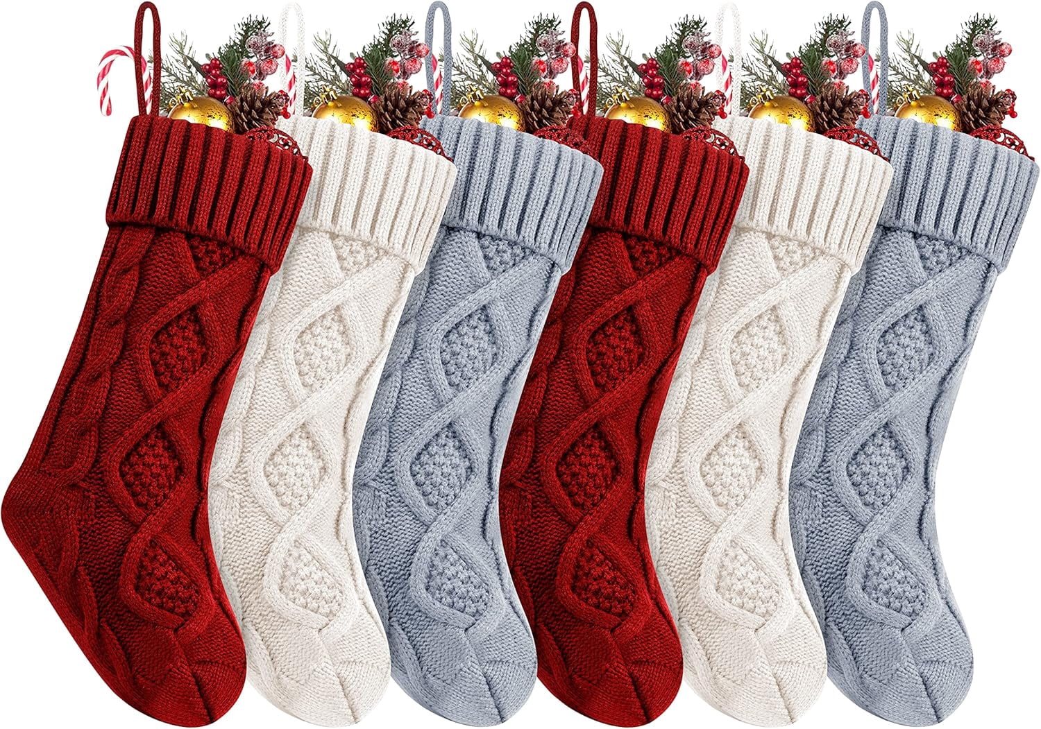 6 Pcs Christmas Stockings, 18 Inch Large Size Cable Knitted Stocking Gifts & Decorations for Family Holiday Xmas Party