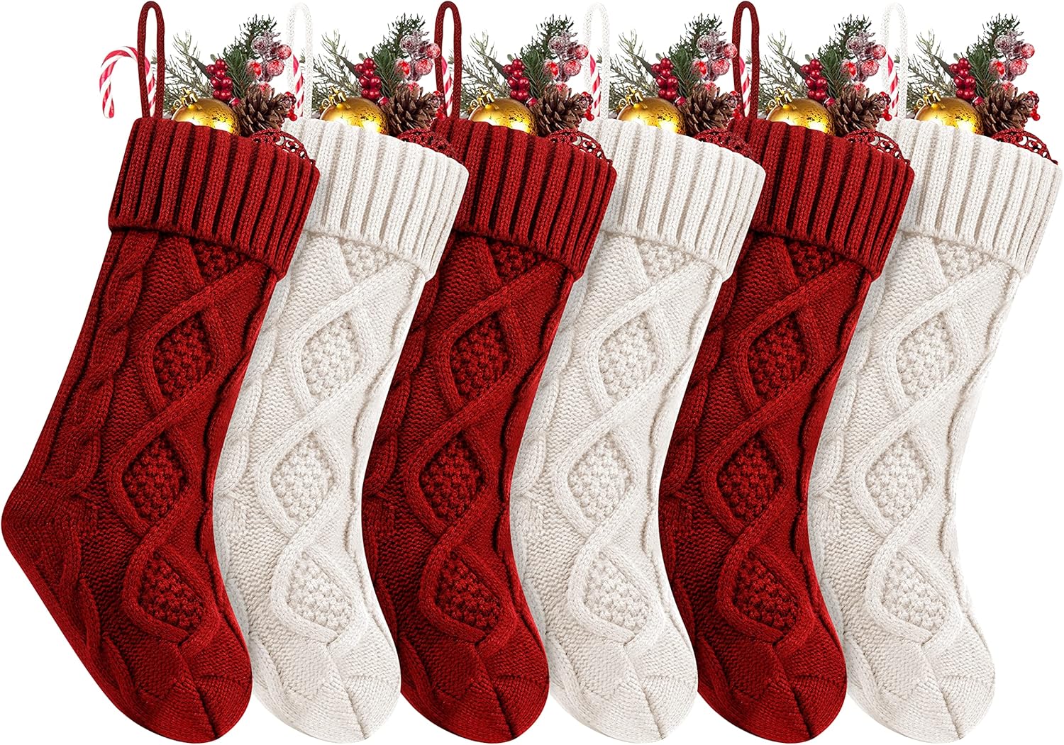 6 Pcs Christmas Stockings, 18 Inch Large Size Cable Knitted Stocking Gifts & Decorations for Family Holiday Xmas Party