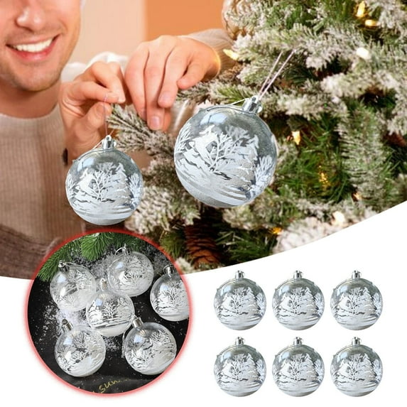 6 Pcs Christmas Transparent Glass Ball Ornaments Crackle Mercury Vintage Ball Christmas Hanging Mirror Glass Balls Xmas Ornaments Party Gift Tree Decoration