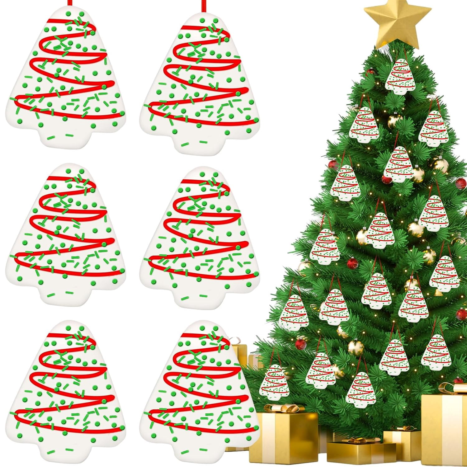 6 Pcs Christmas Tree Cake Ornaments Faux Christmas Tree Snack Cake