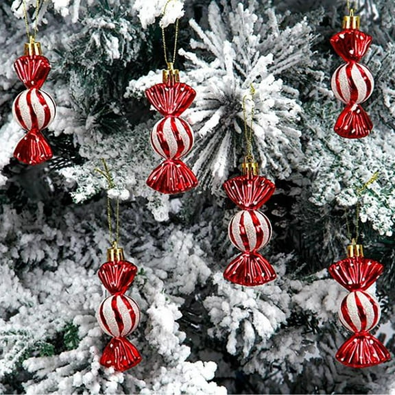 6 Pcs Christmas Tree Hanging Candy Ornaments Xmas Candy Cane Peppermint Tree Decorations Shatterproof Xmas Candies Ornaments for Christmas Tree Home Party Supplies Christmas Decorations