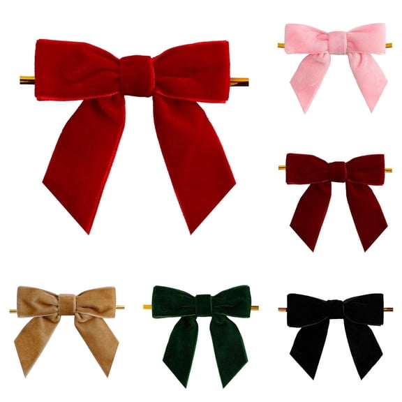 6 Pcs Christmas Velvet Bows, 3.14 Ã 3.14 Inch Velvet Ribbon Bows for Xmas Tree Gift Wrapping Bows Garland Wreath, Holiday Weeding Dance Party Decor