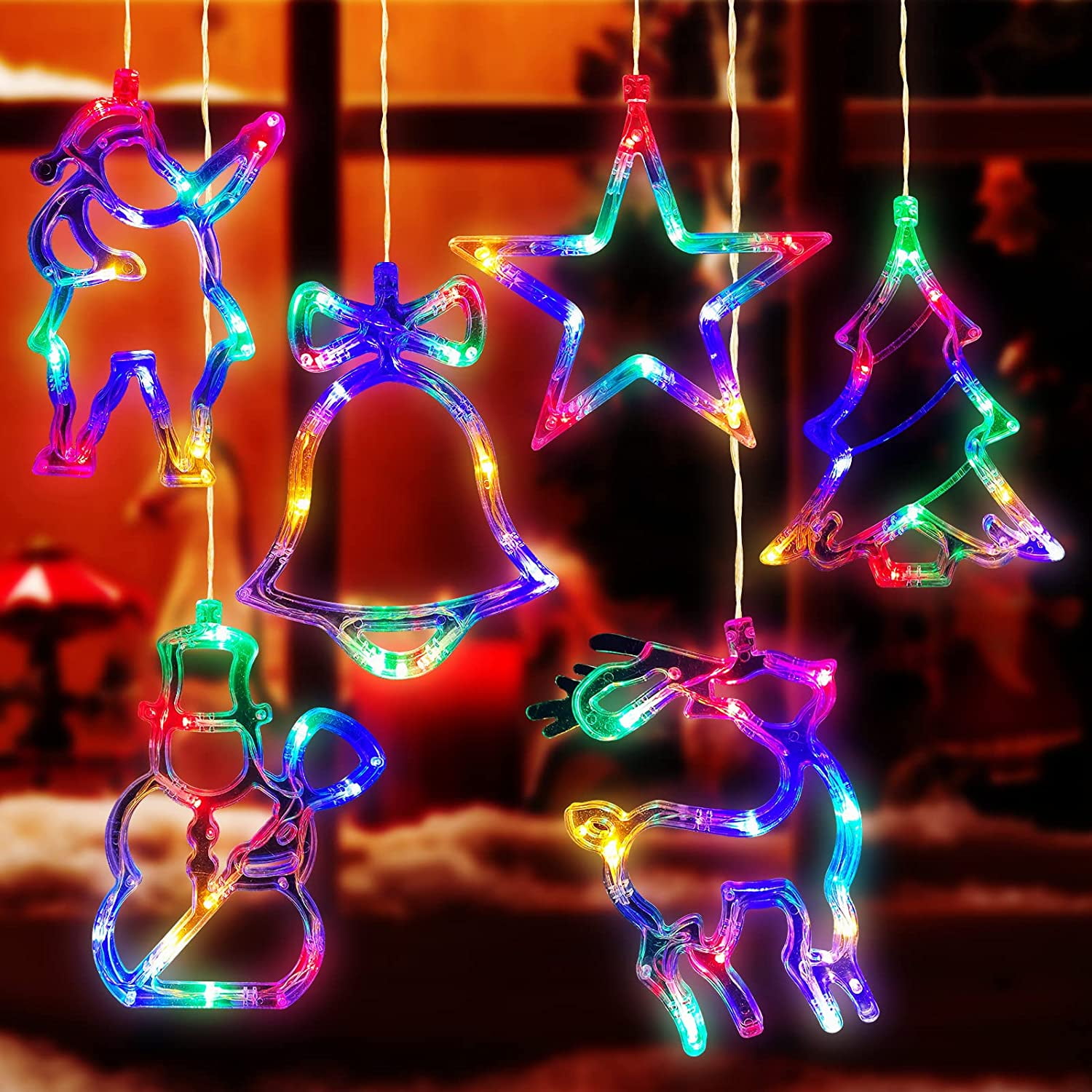 6 Pcs Christmas Window Star Lights Decorations Lighted Sign Colorful