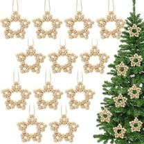 6 Pcs Christmas Wood Star Ornaments Wooden Bead Hanging Star Decorations Farmhouse Natural Garland Rustic Small Boho Holiday Ornaments for Xmas Tree Hanging Party