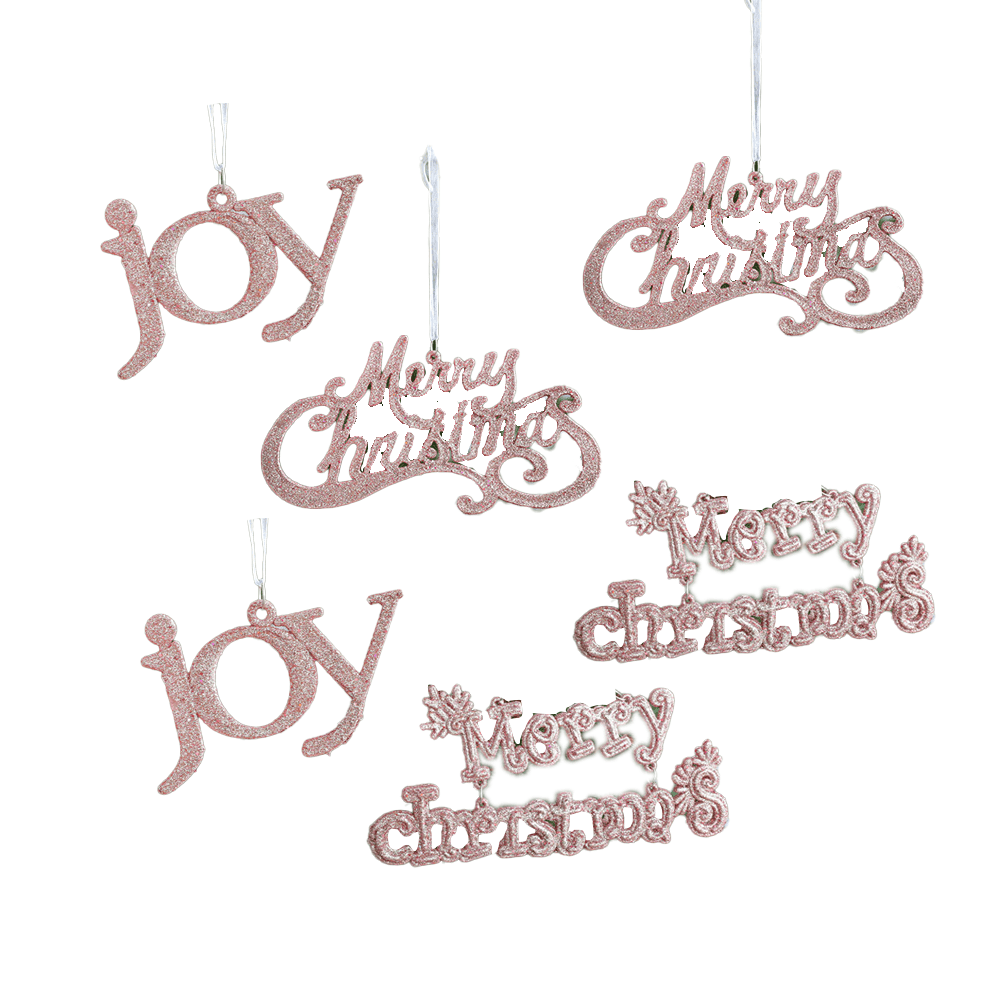 6 Pcs Christmas Word Sign Glitter Hanging Ornaments, for Window Tree