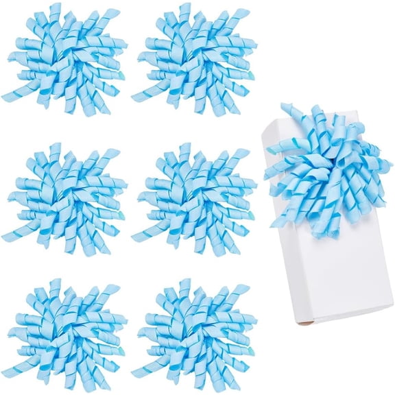 6 Pcs Christmas for Presents Deep Sky Blue Self Adhesive Curly Ribbon Bows with Twist Ties Candy Cane Bows for Christmas Party