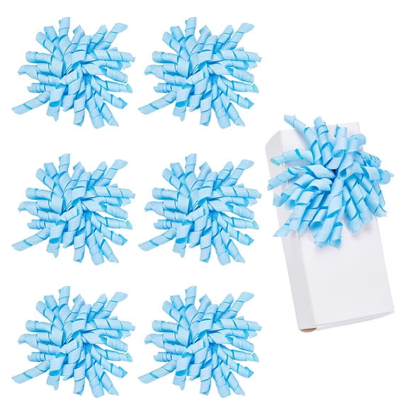 6 Pcs Christmas for Presents Deep Sky Blue Self Adhesive Curly Ribbon Bows with Twist Ties Candy Cane Bows for Christmas
