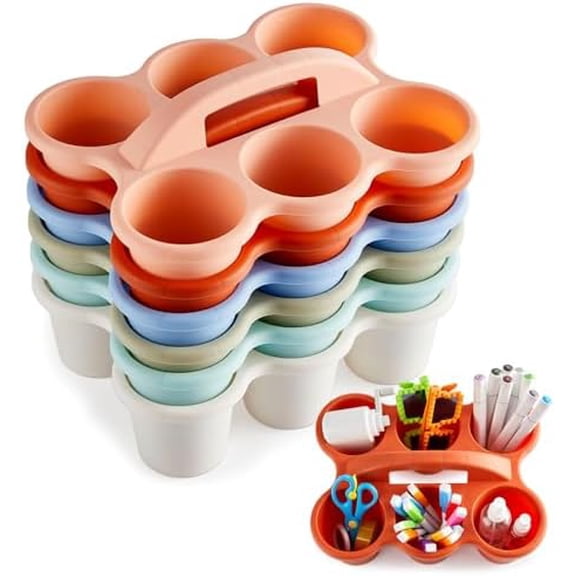 6 Pcs Classroom Caddies Art Caddy with 6 Compartment Sturdy Schools Desk Bin Multiuse Table Organizer with Handle Colorful Supply Caddies for Classroom Office Home Supplies Durable Drop Proof Boxes
