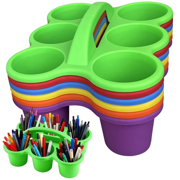 6 Pcs Classroom Caddy Organizer, Desk Caddy for Classroom Storage, Portable, Multi-Color 6-Grid Organizer with Handle, Stackable Long-lasting Plastic Bins for Teachers, Students, Home