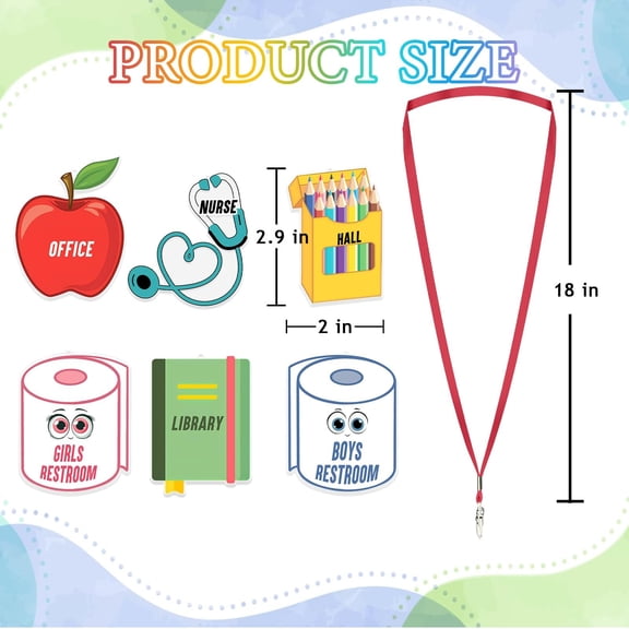 6 Pcs Classroom Hall Pass Lanyards Set for School, Library, Restroom, Office, Nurse, Teacher Supplies