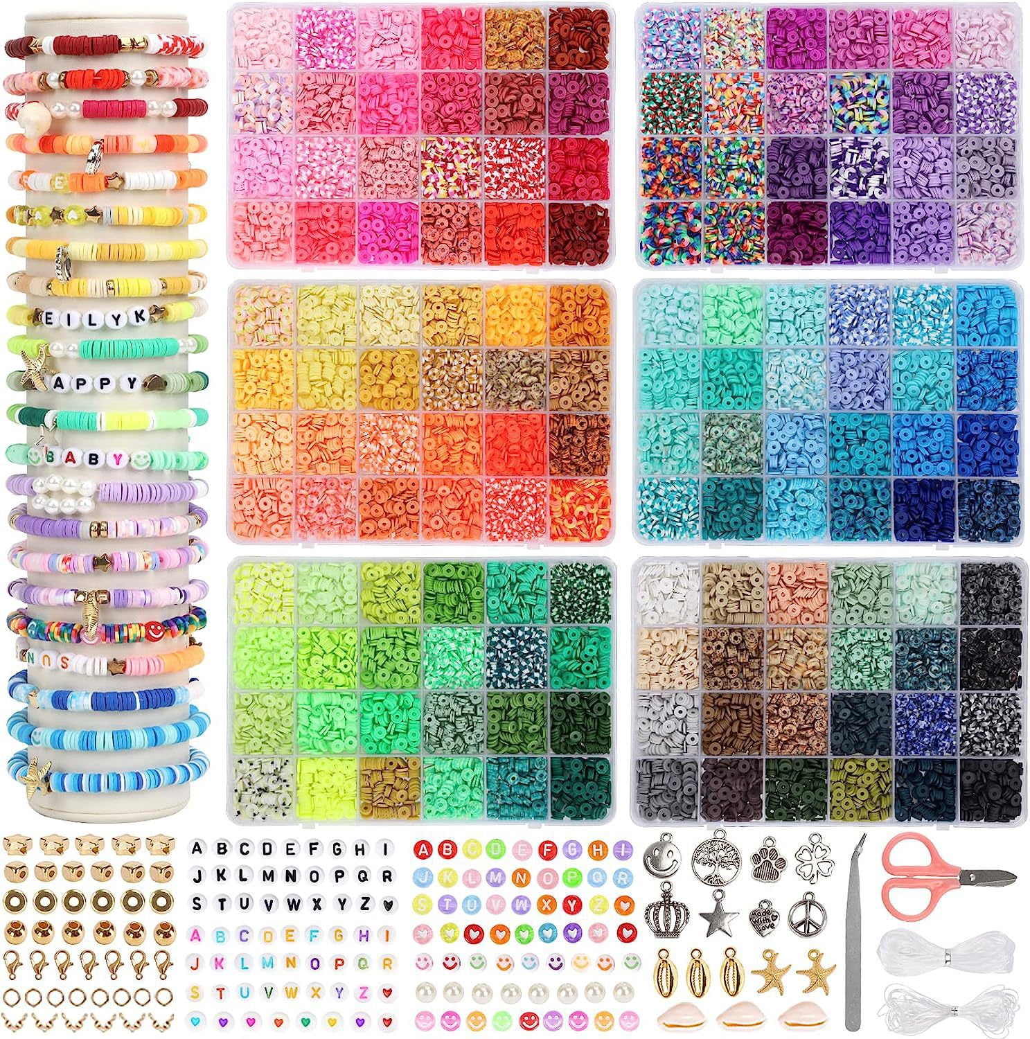 6 Pcs Clay Beads Bracelet Making Kit for Beginner,Polymer Clay Beads with Charms Kit for Jewelry Making, DIY Arts and Crafts Birthday Gifts