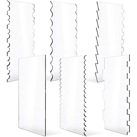 6 Pcs Clear Acrylic Cake Scraper Set with Edge Smoother and Decorating Comb for Icing and Fondant, 11 Shape Patterns, 2 mm Thick, Reusable DIY Baking Tool for Cake Decoratin