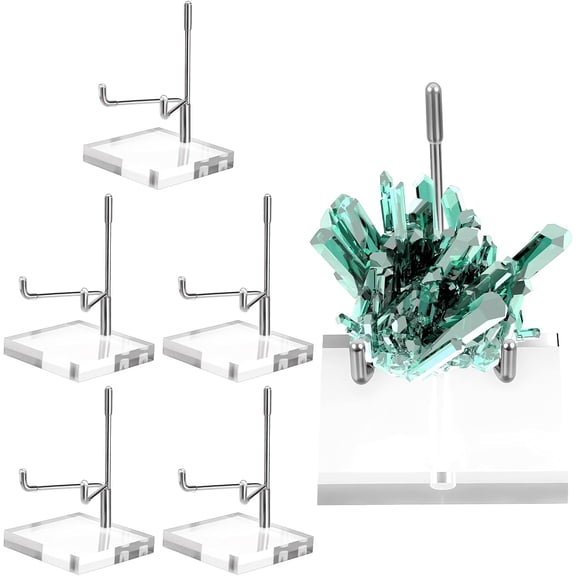 6 Pcs Clear Acrylic Easel Stand, Adjustable Metal Arm Display Holder for Crystals, Minerals, Rocks, 2.4x2.4x3.5 Inch