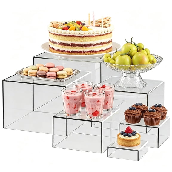 6 Pcs Clear Acrylic Display Risers Nesting Buffet Risers with Hollow Bottom, 6 Sizes 3 to 8 In for Dessert Table Wedding Party Food Display Stands Storage Boxes
