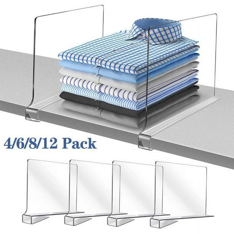 10Pack Clear Acrylic Shelf Dividers, Closet Shelves and Separator