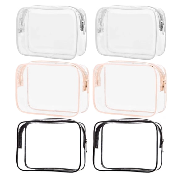 6 Pcs Clear Cosmetic Bags, 7.9 x 6.3 x 2.4 in / 20 x 16 x 6 cm PVC Waterproof Zip Bags, Large Capacity Makeup Organiser Bags, Portable Travel Organiser Storage for Toiletries, Pink, White, Black